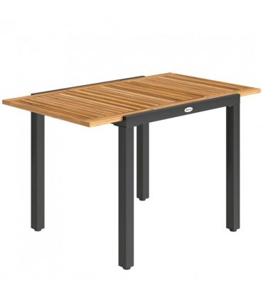 Outsunny Patio Dining Table Expandable Outdoor Dining Table Acacia Wood Top 80-120 cm Natural and Black
