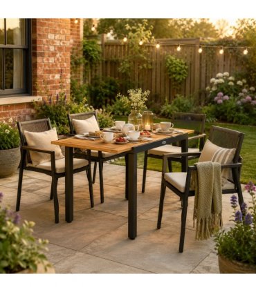 Outsunny Patio Dining Table Expandable Outdoor Dining Table Acacia Wood Top 80-120 cm Natural and Black