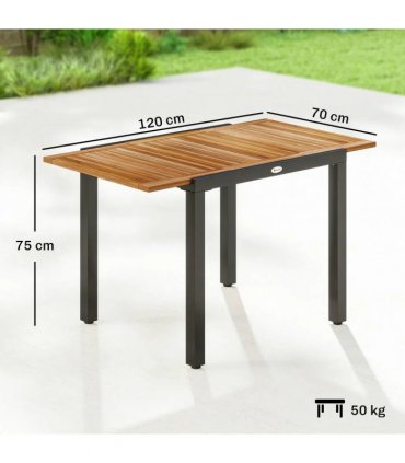 Outsunny Patio Dining Table Expandable Outdoor Dining Table Acacia Wood Top 80-120 cm Natural and Black