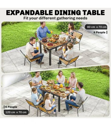Outsunny Patio Dining Table Expandable Outdoor Dining Table Acacia Wood Top 80-120 cm Natural and Black