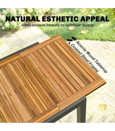Outsunny Patio Dining Table Expandable Outdoor Dining Table Acacia Wood Top 80-120 cm Natural and Black