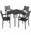 Outsunny 5 Pieces Garden Dining Set, Garden Table and Chairs Set for 4 with Square HDPE Table and Chairs with Armrests, Black
