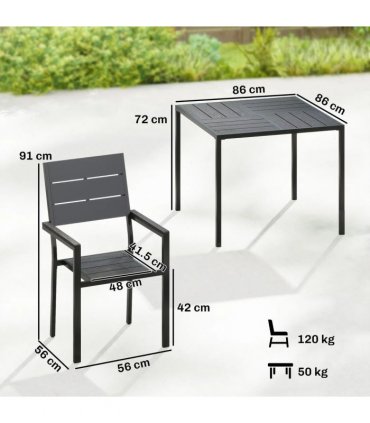 Outsunny 5 Pieces Garden Dining Set, Garden Table and Chairs Set for 4 with Square HDPE Table and Chairs with Armrests, Black