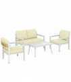 Outsunny 4 Seater Rattan Garden Furniture Set with 2 Armchairs, Loveseat, Coffee Table, Garden Sofa Set with Cushions, Beige