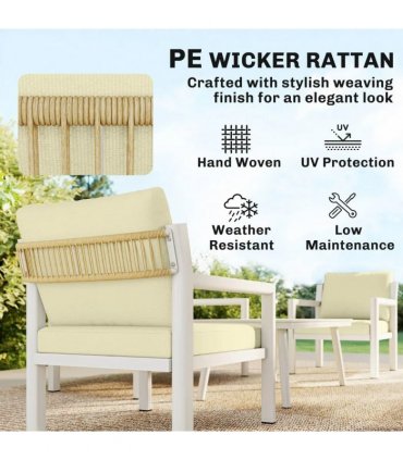 Outsunny 4 Seater Rattan Garden Furniture Set with 2 Armchairs, Loveseat, Coffee Table, Garden Sofa Set with Cushions, Beige