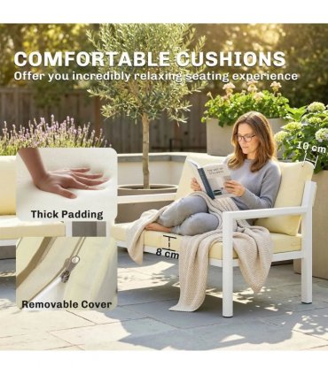 Outsunny 4 Seater Rattan Garden Furniture Set with 2 Armchairs, Loveseat, Coffee Table, Garden Sofa Set with Cushions, Beige