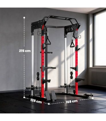 SPORTNOW Power Cage, Power Rack with Adjustable Cable Pulley System, Pull-Up Bar, Dip Station, Landmine