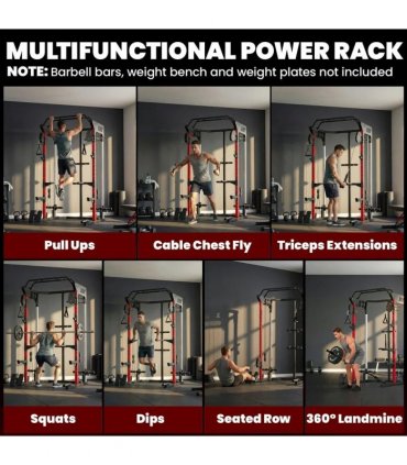 SPORTNOW Power Cage, Power Rack with Adjustable Cable Pulley System, Pull-Up Bar, Dip Station, Landmine