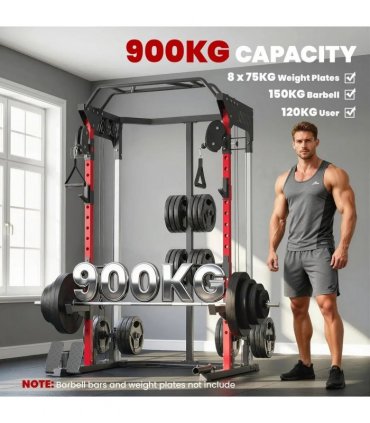 SPORTNOW Power Cage, Power Rack with Adjustable Cable Pulley System, Pull-Up Bar, Dip Station, Landmine