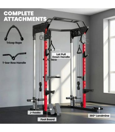 SPORTNOW Power Cage, Power Rack with Adjustable Cable Pulley System, Pull-Up Bar, Dip Station, Landmine
