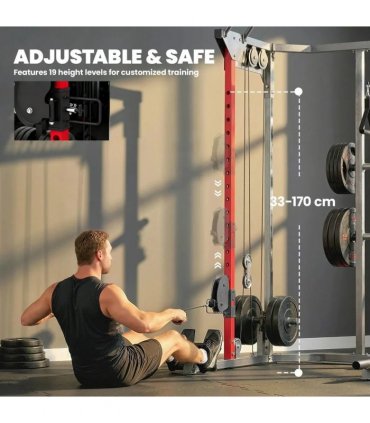 SPORTNOW Power Cage, Power Rack with Adjustable Cable Pulley System, Pull-Up Bar, Dip Station, Landmine