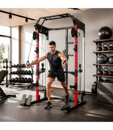 SPORTNOW Power Cage, Power Rack with Adjustable Cable Pulley System, Pull-Up Bar, Dip Station, Landmine