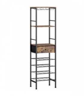 HOMCOM Industrial Wine Bar Cabinet Freestanding Liquor Cabinet 16-Bottle Wine Rack Glass Holder Rustic Brown