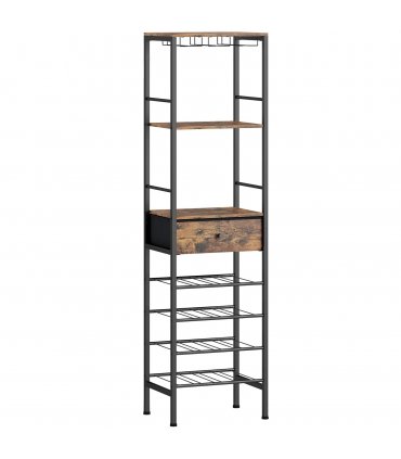 HOMCOM Industrial Wine Bar Cabinet Freestanding Liquor Cabinet 16-Bottle Wine Rack Glass Holder Rustic Brown