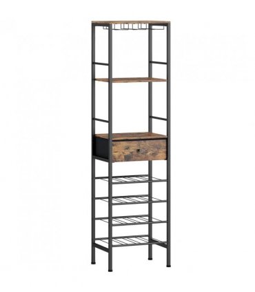HOMCOM Industrial Wine Bar Cabinet Freestanding Liquor Cabinet 16-Bottle Wine Rack Glass Holder Rustic Brown