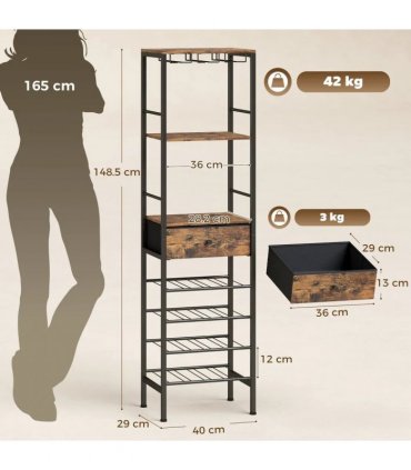 HOMCOM Industrial Wine Bar Cabinet Freestanding Liquor Cabinet 16-Bottle Wine Rack Glass Holder Rustic Brown