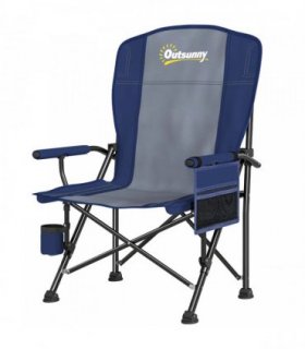 Outsunny Padded Camping Chair Adults Heavy Duty Folding Chair Side Pocket Cup Holder Carry Bag Outdoor Dark Blue