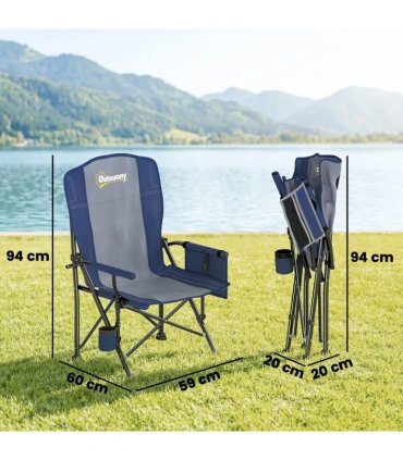 Outsunny Padded Camping Chair Adults Heavy Duty Folding Chair Side Pocket Cup Holder Carry Bag Outdoor Dark Blue