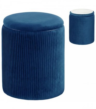 HOMCOM Storage Ottoman Modern Velvet Round Foot Stool for Living Room Bedroom 45 cm Blue