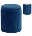 HOMCOM Storage Ottoman Modern Velvet Round Foot Stool for Living Room Bedroom 45 cm Blue