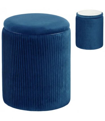 HOMCOM Storage Ottoman Modern Velvet Round Foot Stool for Living Room Bedroom 45 cm Blue