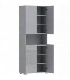 HOMCOM 180 cm Tall Kitchen Cupboard, Pantry Storage Cabinet with Soft Close Doors and Adjustable Shelves, High Gloss Grey