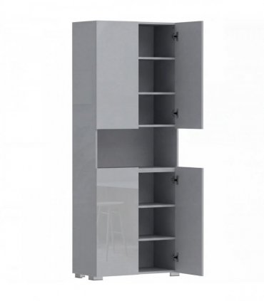 HOMCOM 180 cm Tall Kitchen Cupboard, Pantry Storage Cabinet with Soft Close Doors and Adjustable Shelves, High Gloss Grey
