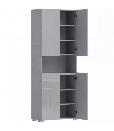 HOMCOM 180 cm Tall Kitchen Cupboard, Pantry Storage Cabinet with Soft Close Doors and Adjustable Shelves, High Gloss Grey