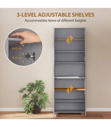 HOMCOM 180 cm Tall Kitchen Cupboard, Pantry Storage Cabinet with Soft Close Doors and Adjustable Shelves, High Gloss Grey