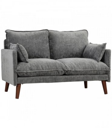 HOMCOM 2 Seater Sofa, Loveseat Sofa with Spring Cushions, Wide and Deep Seat, Wood Legs, Grey