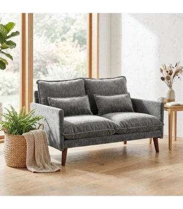 HOMCOM 2 Seater Sofa, Loveseat Sofa with Spring Cushions, Wide and Deep Seat, Wood Legs, Grey