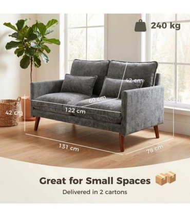 HOMCOM 2 Seater Sofa, Loveseat Sofa with Spring Cushions, Wide and Deep Seat, Wood Legs, Grey