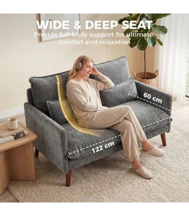 HOMCOM 2 Seater Sofa, Loveseat Sofa with Spring Cushions, Wide and Deep Seat, Wood Legs, Grey