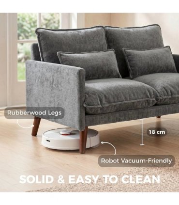 HOMCOM 2 Seater Sofa, Loveseat Sofa with Spring Cushions, Wide and Deep Seat, Wood Legs, Grey