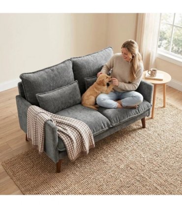 HOMCOM 2 Seater Sofa, Loveseat Sofa with Spring Cushions, Wide and Deep Seat, Wood Legs, Grey