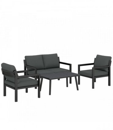 Outsunny 4 Seater Rattan Garden Furniture Set with 2 Armchairs, Loveseat, Coffee Table, Garden Sofa Set with Cushions, Dark Grey