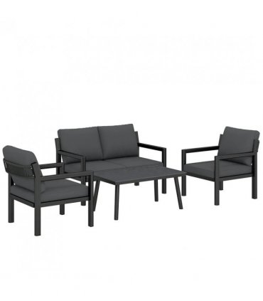 Outsunny 4 Seater Rattan Garden Furniture Set with 2 Armchairs, Loveseat, Coffee Table, Garden Sofa Set with Cushions, Dark Grey