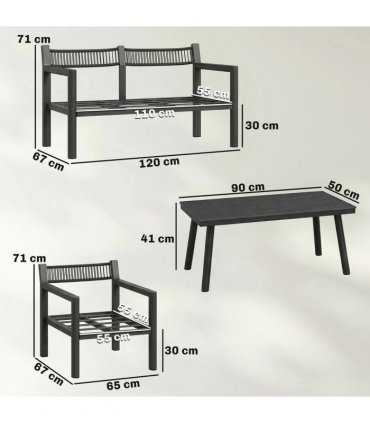 Outsunny 4 Seater Rattan Garden Furniture Set with 2 Armchairs, Loveseat, Coffee Table, Garden Sofa Set with Cushions, Dark Grey