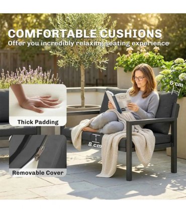 Outsunny 4 Seater Rattan Garden Furniture Set with 2 Armchairs, Loveseat, Coffee Table, Garden Sofa Set with Cushions, Dark Grey