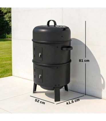 Outsunny 3-in-1 Vertical Charcoal Smoker with 2 Grill Grates, Built-in Thermometer, Adjustable Vent, 2 Doors
