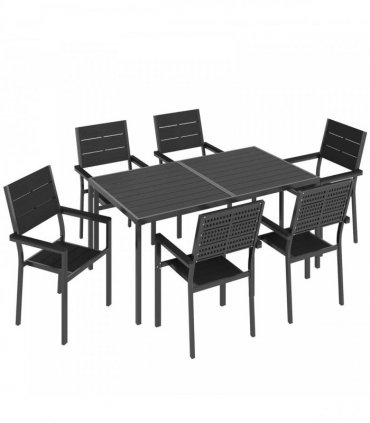 Outsunny 7 Pieces Outdoor Dining Set, Patio Table and Chairs for 6, Garden Dining Furniture Set with Slatted Tabletop