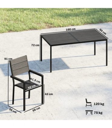 Outsunny 7 Pieces Outdoor Dining Set, Patio Table and Chairs for 6, Garden Dining Furniture Set with Slatted Tabletop
