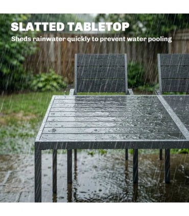 Outsunny 7 Pieces Outdoor Dining Set, Patio Table and Chairs for 6, Garden Dining Furniture Set with Slatted Tabletop