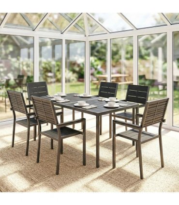Outsunny 7 Pieces Outdoor Dining Set, Patio Table and Chairs for 6, Garden Dining Furniture Set with Slatted Tabletop