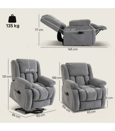 HOMCOM Recliner Armchair Lift Chair, Electric Recliner Chair with Vibration Massage and Heat, Wide Seat, USB Port, Light Grey