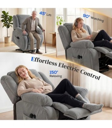 HOMCOM Recliner Armchair Lift Chair, Electric Recliner Chair with Vibration Massage and Heat, Wide Seat, USB Port, Light Grey