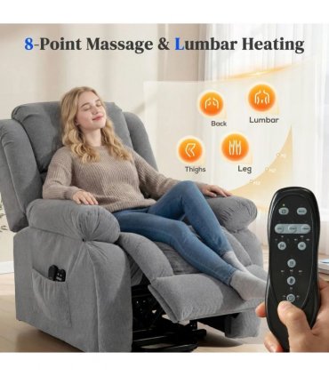 HOMCOM Recliner Armchair Lift Chair, Electric Recliner Chair with Vibration Massage and Heat, Wide Seat, USB Port, Light Grey
