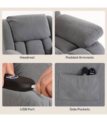 HOMCOM Recliner Armchair Lift Chair, Electric Recliner Chair with Vibration Massage and Heat, Wide Seat, USB Port, Light Grey