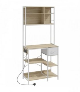 HOMCOM Kitchen Baker's Rack, Microwave Stand with Storage Shelves and 6 Hooks for Small Spaces