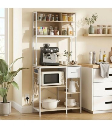 HOMCOM Kitchen Baker's Rack, Microwave Stand with Storage Shelves and 6 Hooks for Small Spaces